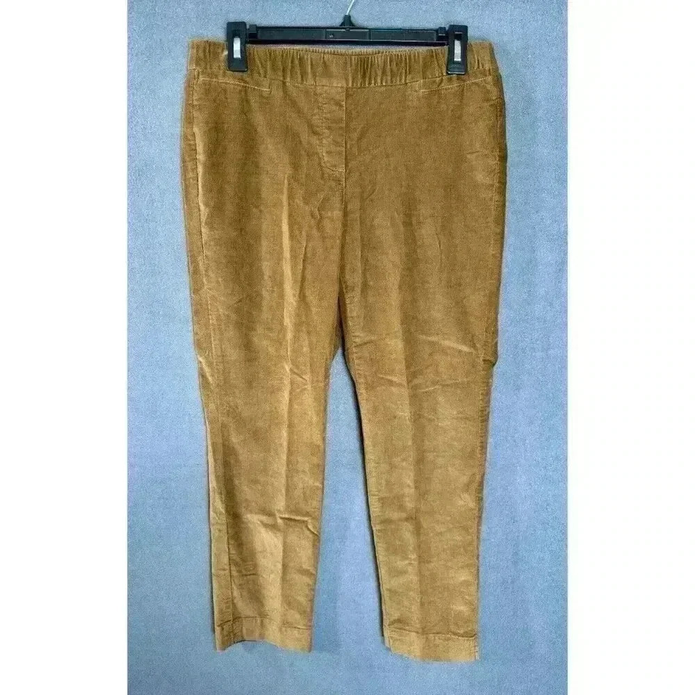 J. Jill Corduroy Pants Womens 8P Brown Dark Camel Pull On Stretch Ankle Ponte